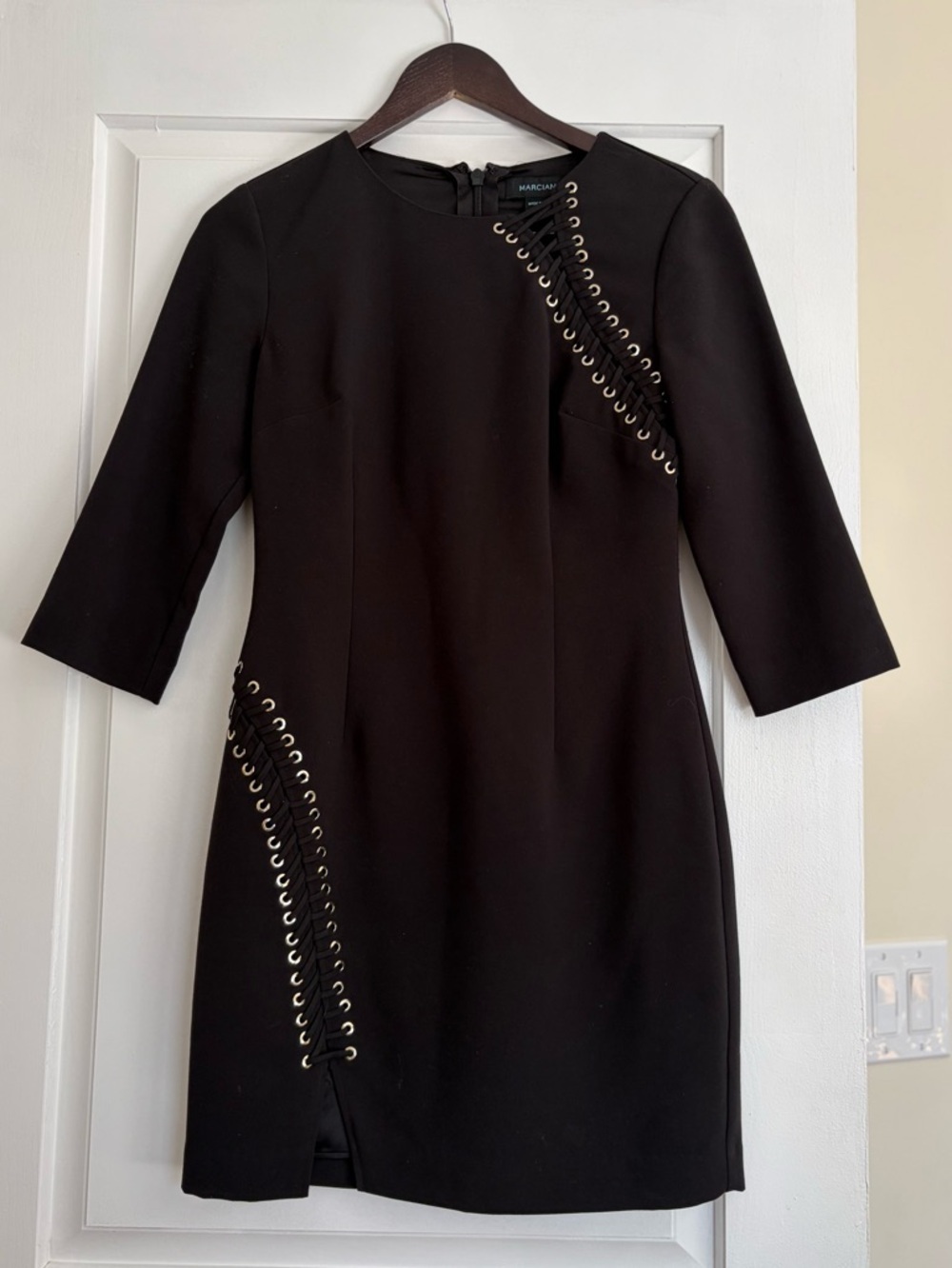 MARCIANO Black Sheath Dress with Grommet Lace-Up Details (US 6)
